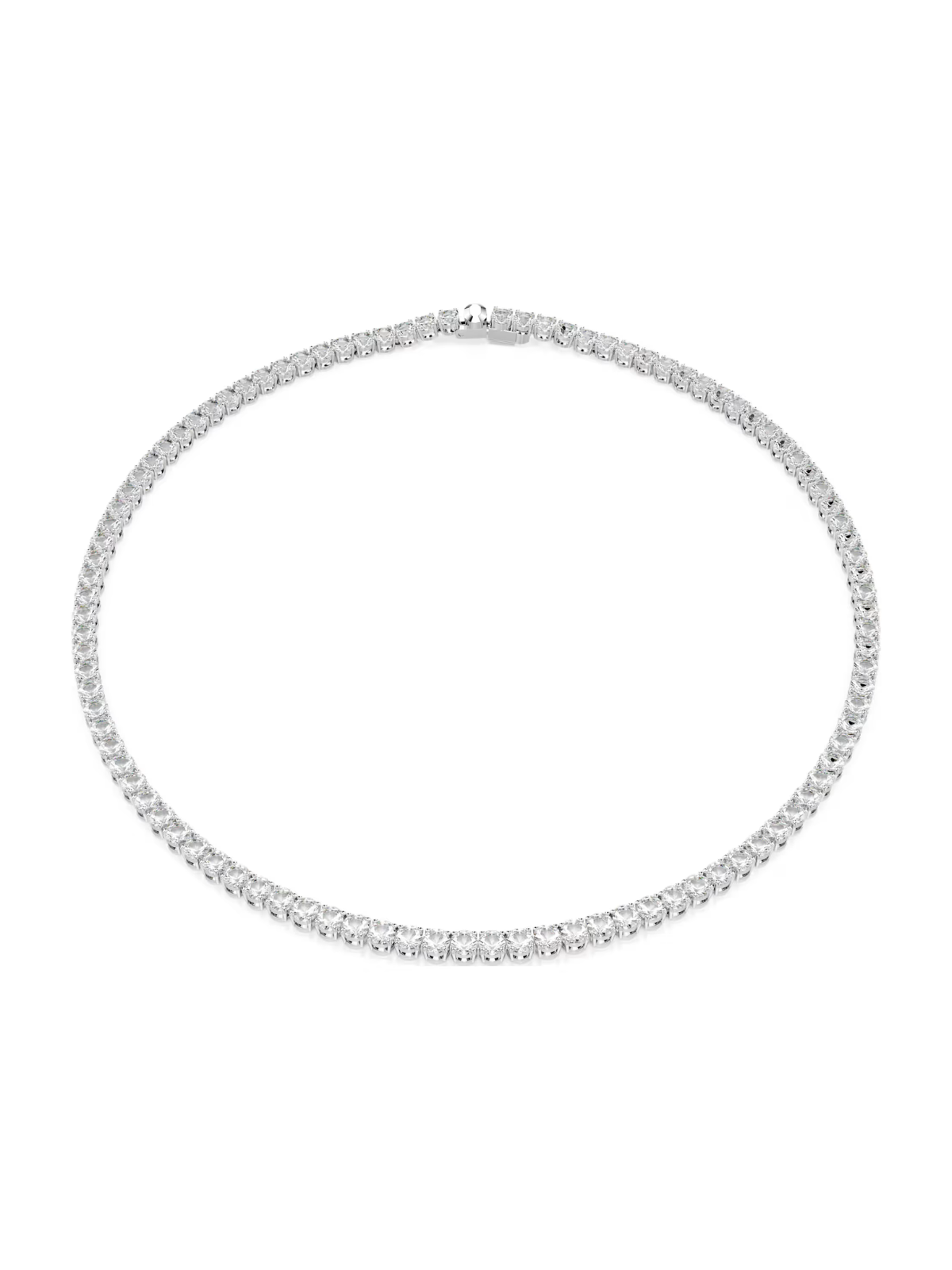 Swarovski white crystal necklace on a white background.