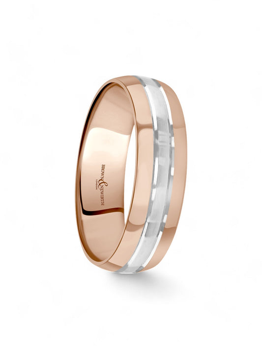 6mm 9ct Rose & White Gold Wedding Ring