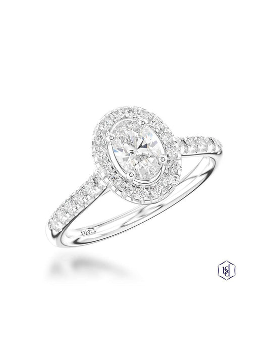 Skye Oval Diamond Halo Ring in Platinum with Diamond Set Shoulders