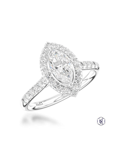 Skye Marquise 0.50ct Marquise Cut Diamond Halo Ring in Platinum with Diamond Shoulders