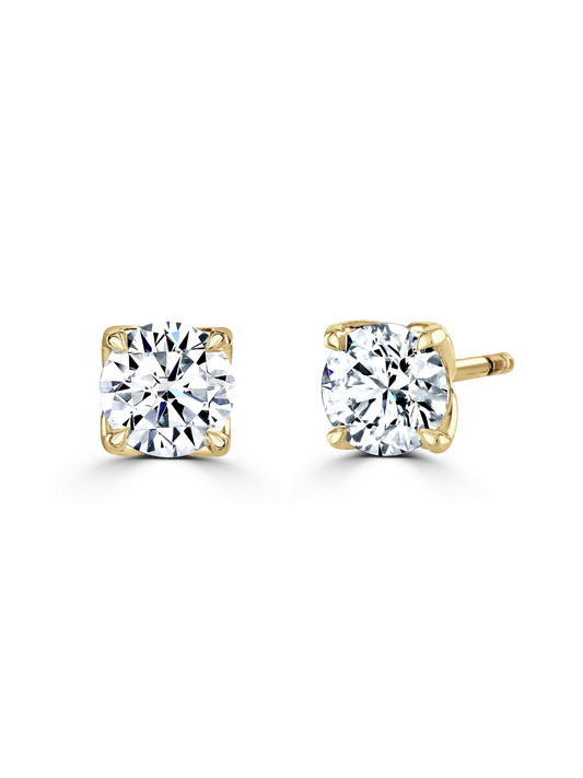 Lab Grown Diamond 1.00ct (approx) Round Brilliant Cut Solitaire Stud Earrings in 9ct Yellow Gold