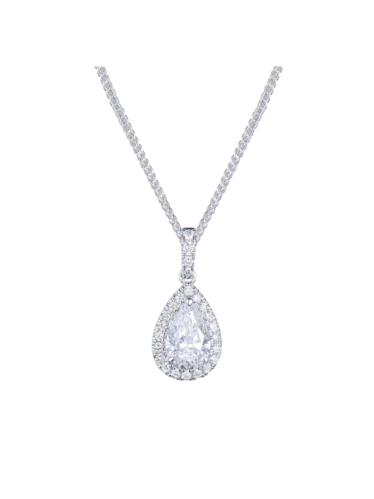 Lab Grown Diamond Cluster Pendant 1.24ct Pear & Round Brilliant Cut in 9ct White Gold