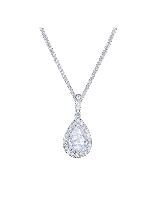 Lab Grown Diamond Cluster Pendant 1.24ct Pear & Round Brilliant Cut in 9ct White Gold
