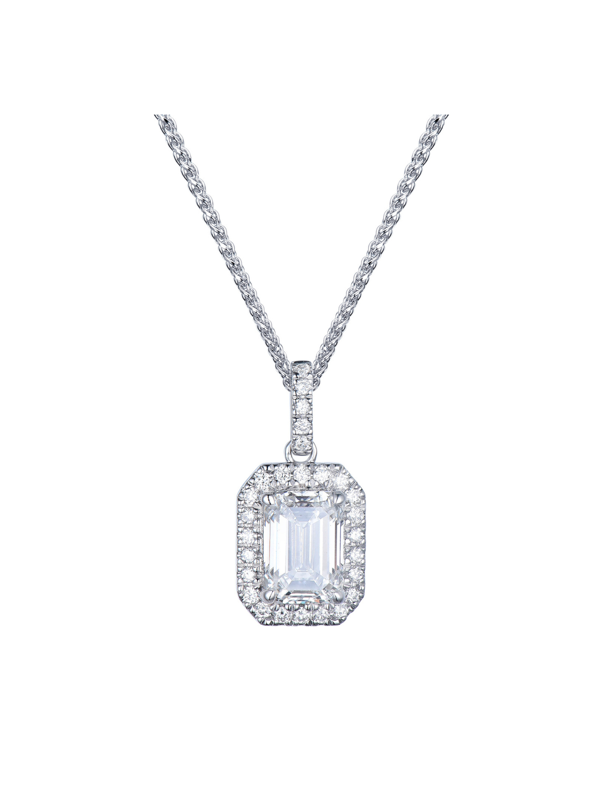 Lab Grown Diamond Cluster Pendant 1.72ct Emerald & Round Brilliant Cut in 9ct White Gold