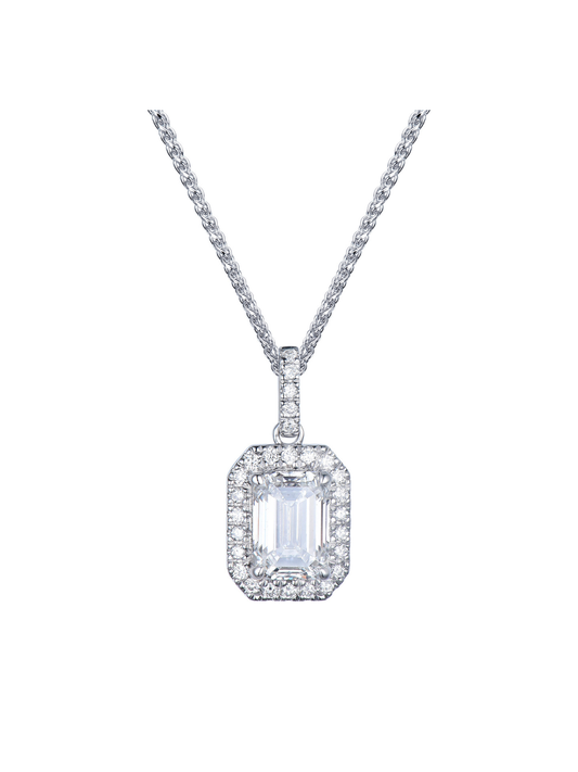 Lab Grown Diamond Cluster Pendant 1.72ct Emerald & Round Brilliant Cut in 9ct White Gold