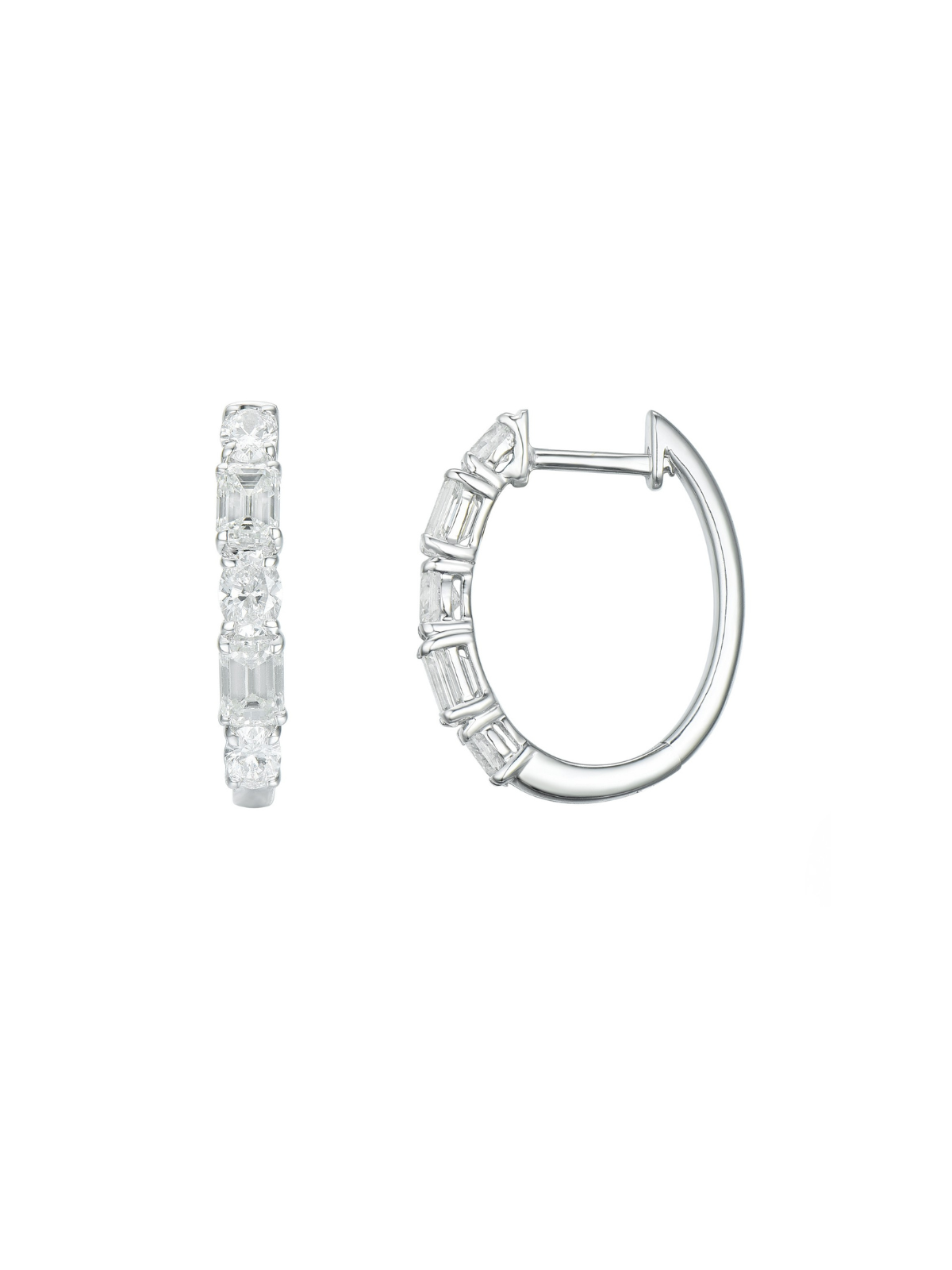 Lab Grown Diamond Hoop Earrings 1.48ct Emerald & Oval Cut in 9ct White Gold