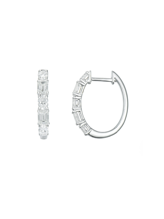 Lab Grown Diamond Hoop Earrings 1.48ct Emerald & Oval Cut in 9ct White Gold