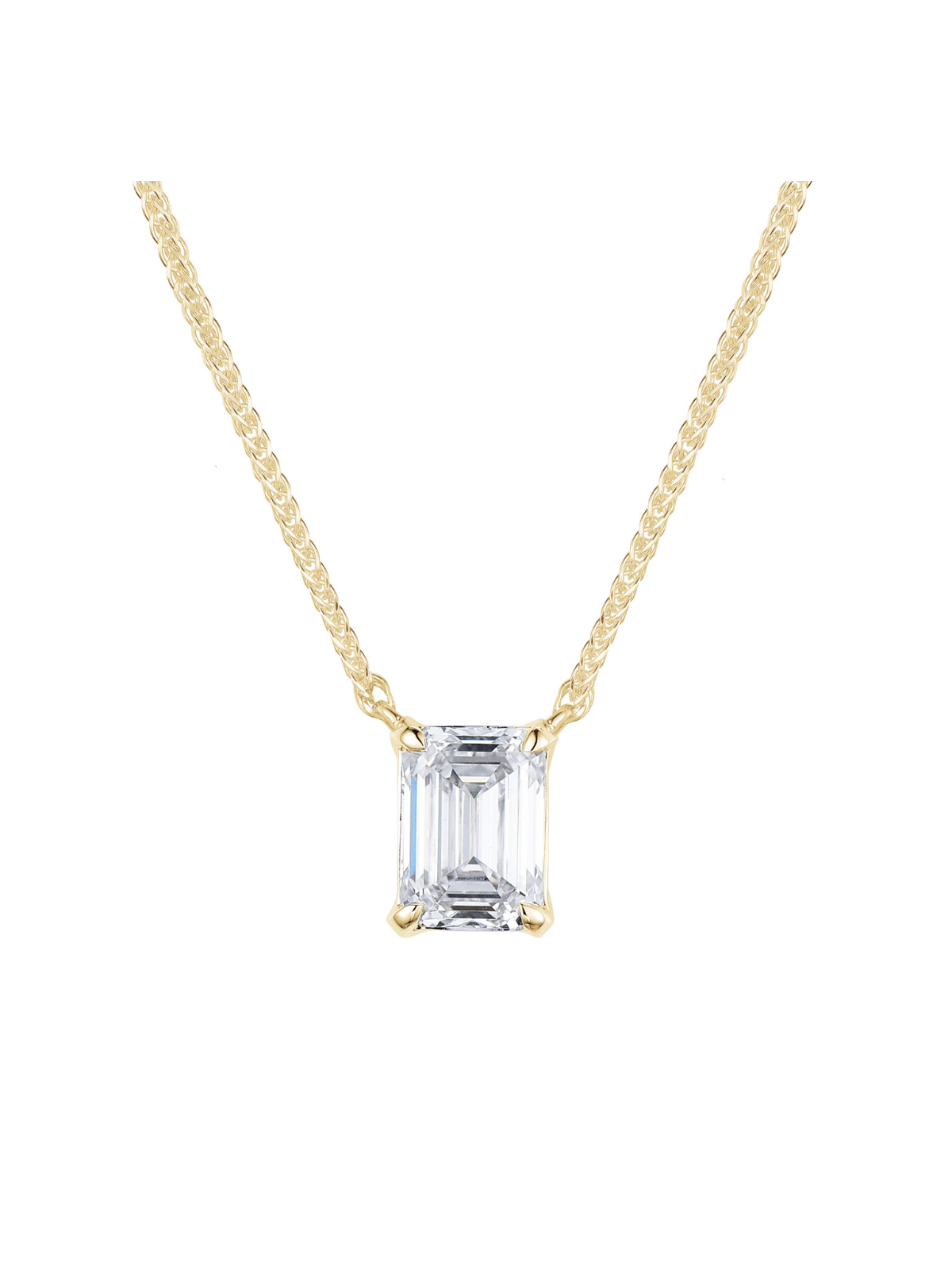 Lab Grown Diamond Pendant 1.03ct Emerald Cut in 9ct Yellow Gold