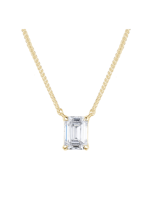 Lab Grown Diamond Pendant 1.03ct Emerald Cut in 9ct Yellow Gold