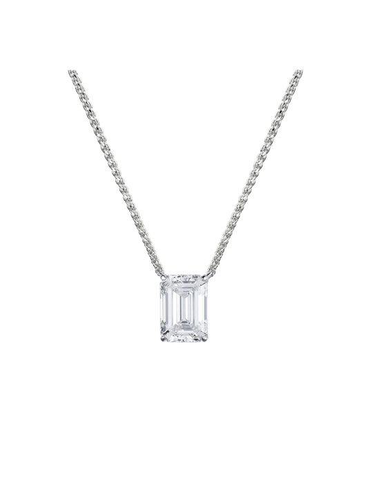 Lab Grown Diamond Pendant 2.04ct Emerald Cut in 9ct White Gold