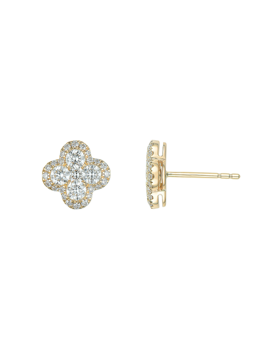 Lab Grown Diamond Cluster Earrings 1.07ct Round Brilliant Cut in 9ct Yellow Gold