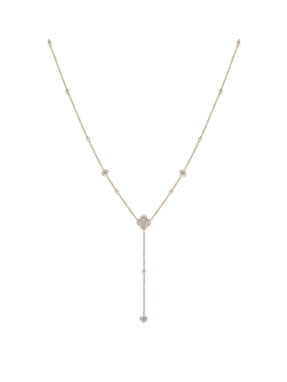 Lab Grown Diamond Cluster Lariat Necklace 1.54ct Round Brilliant Cut in 9ct Yellow Gold