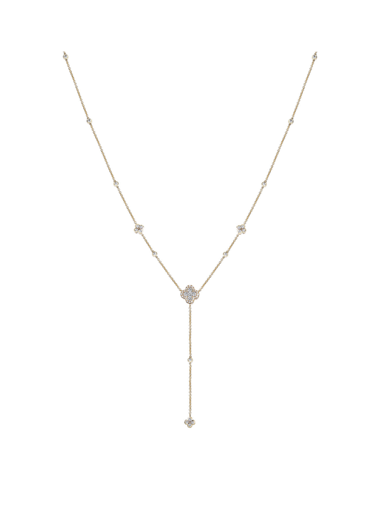 Lab Grown Diamond Cluster Lariat Necklace 1.54ct Round Brilliant Cut in 9ct Yellow Gold
