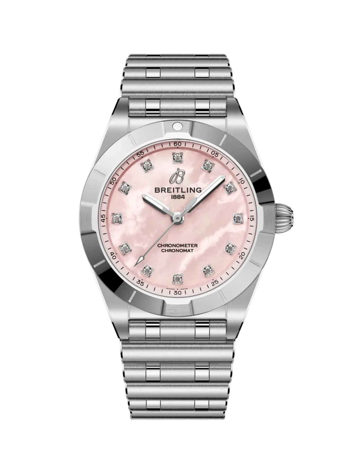 Breitling Chronomat 28 with Steel Bracelet & Pink Mother of Pearl Dial