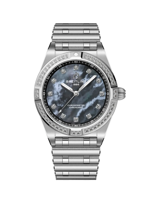 Breitling Chronomat 28 with Steel Bracelet, Diamond-set Case and Blue Mother of Pearl Dial
