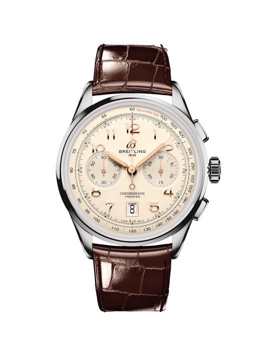 Breitling Premier B01 Chronograph 42 with Brown Leather Strap & Cream Dial