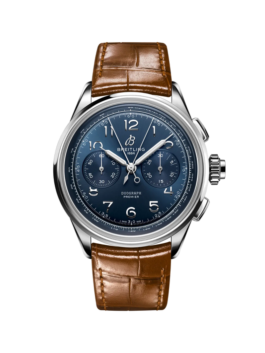Breitling Premier B15 Duograph 42 with Brown Leather Strap & Blue Dial
