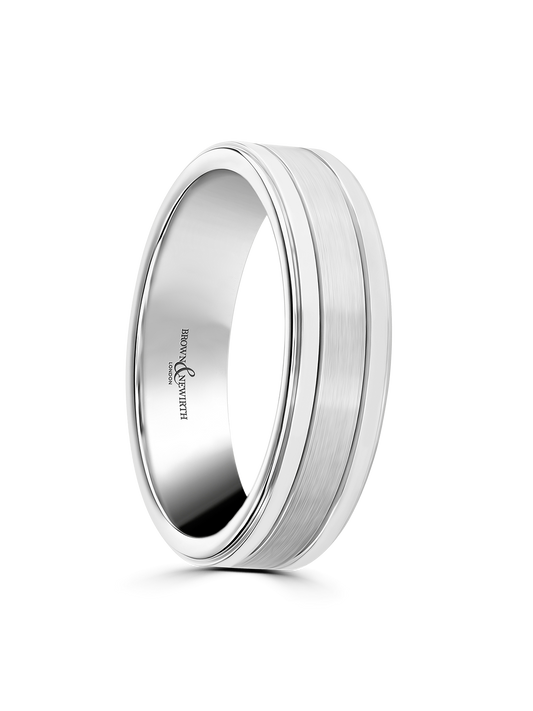 6mm 9ct White Gold Patterned Wedding Ring