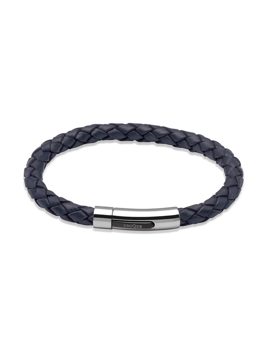 Unique & Co. 21cm Navy Blue Leather Bracelet with Steel Clasp