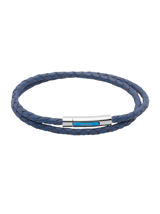Unique & Co. 21cm Double Row Blue Leather Bracelet