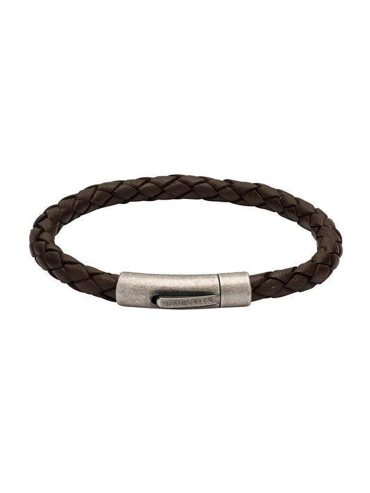 Unique & Co. 23cm Dark Brown Leather Bracelet with Steel Clasp