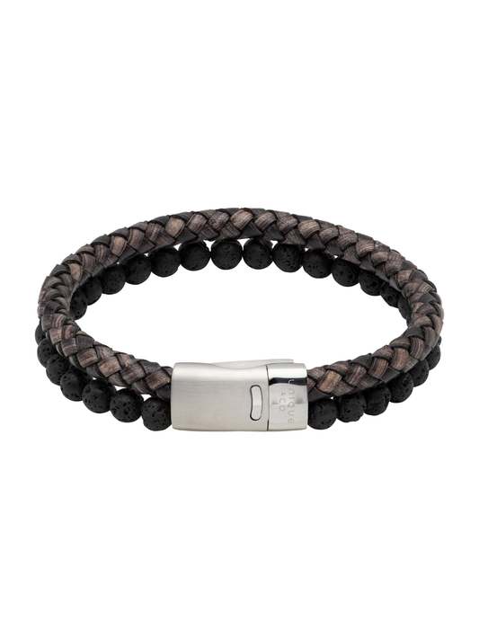 Unique & Co. 21cm Antique Black Leather and Lava Stone Bead Bracelet