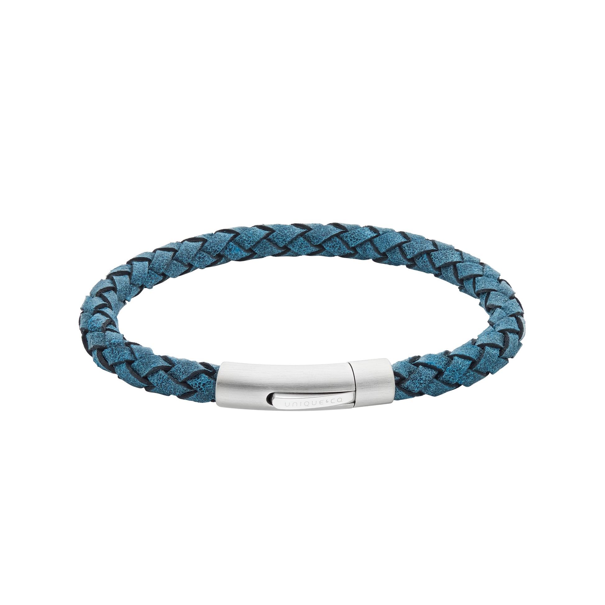 Pine green leather bracelet with steel clasp on a white background.