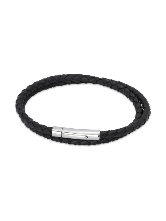 Unique & Co. 21cm Black Leather Bracelet with Steel Clasp