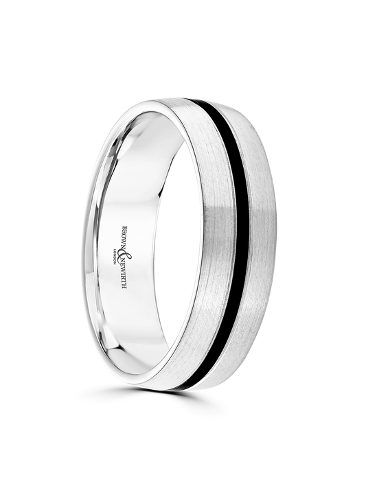 5mm 9ct White Gold & Black Ceramic Wedding Ring