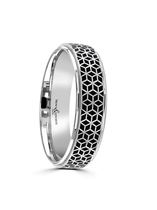 5mm 9ct White Gold & Black Ceramic Wedding Ring