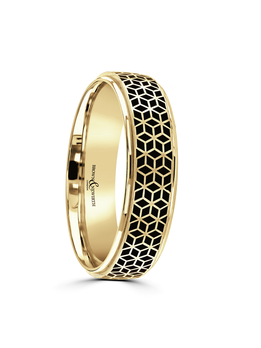 5mm 9ct Yellow Gold & Black Ceramic Wedding Ring