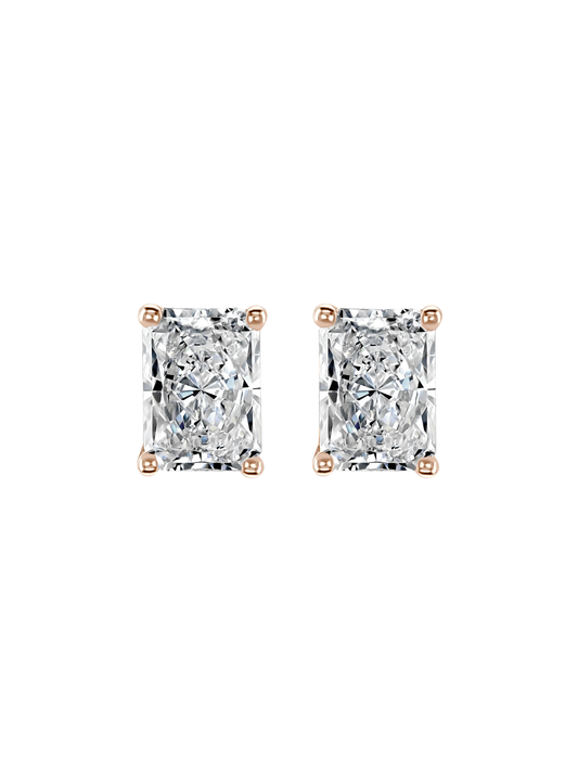 Lab Grown Diamond Solitaire Stud Earrings with 0.75ct of Radiant Cut Diamonds in 9ct Rose Gold