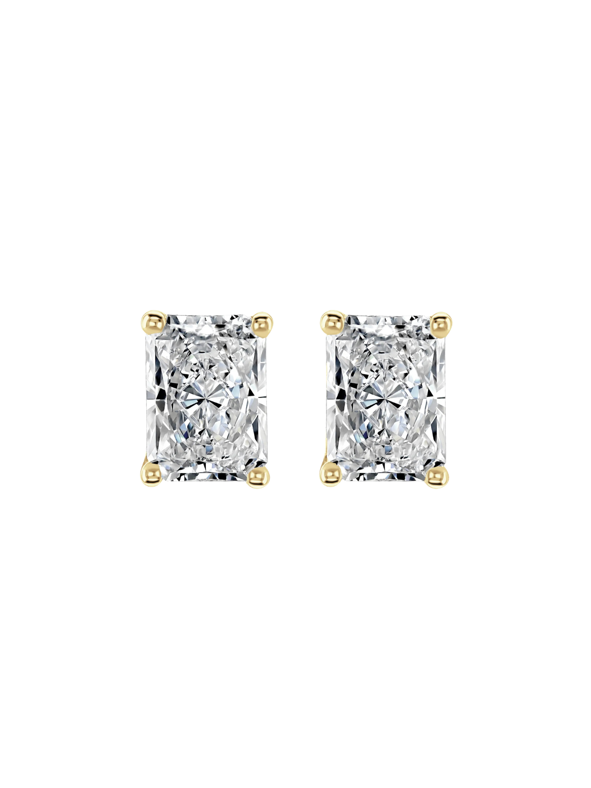 Lab Grown Diamond Solitaire Stud Earrings with 0.75ct of Radiant Cut Diamonds in 9ct Yellow Gold