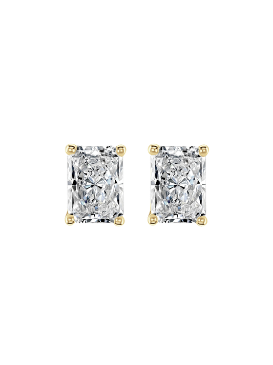 Lab Grown Diamond Solitaire Stud Earrings with 0.75ct of Radiant Cut Diamonds in 9ct Yellow Gold