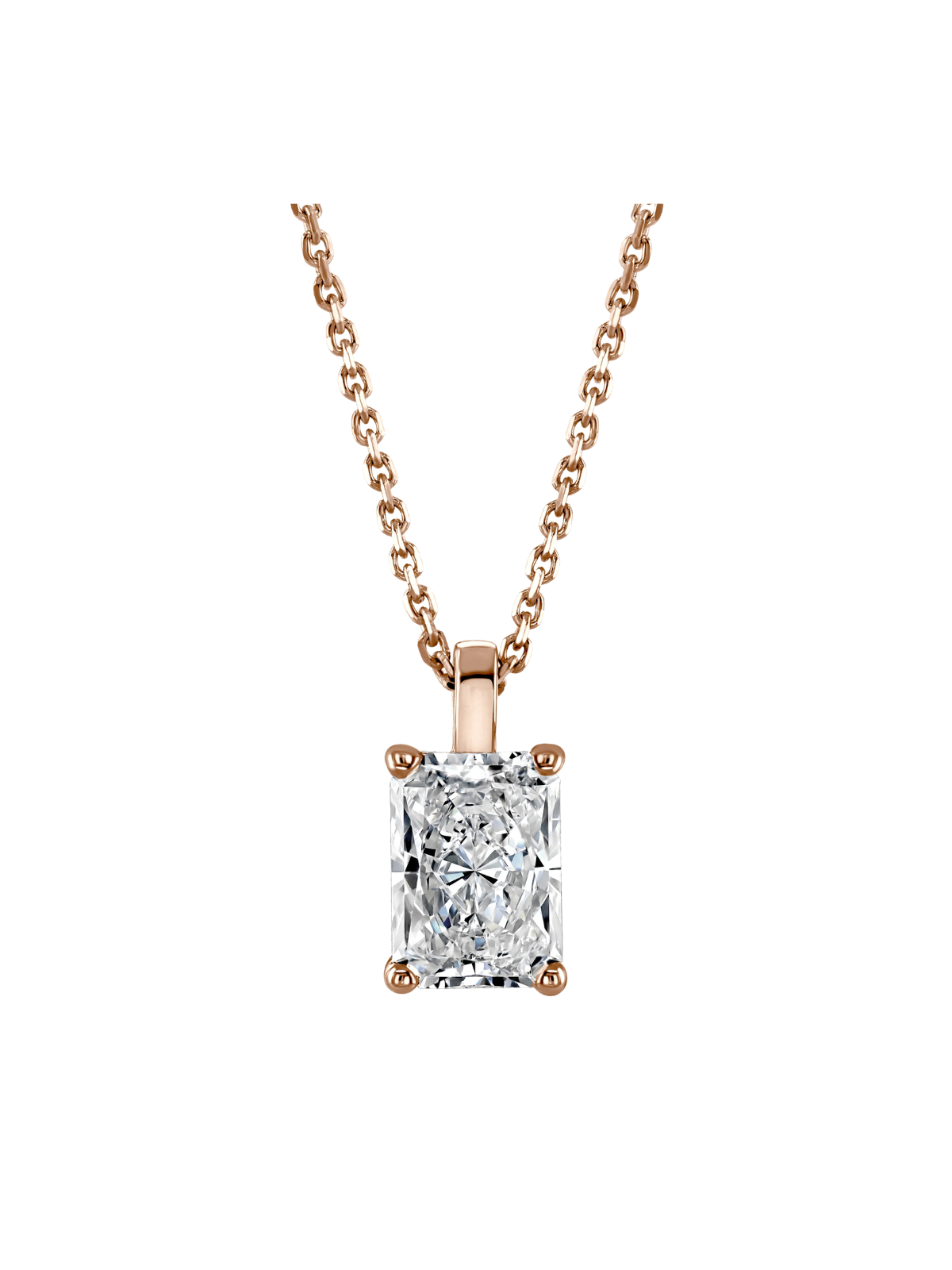 Lab Grown Diamond Solitaire Pendant with 0.75ct Radiant Cut Diamond in 9ct Rose Gold