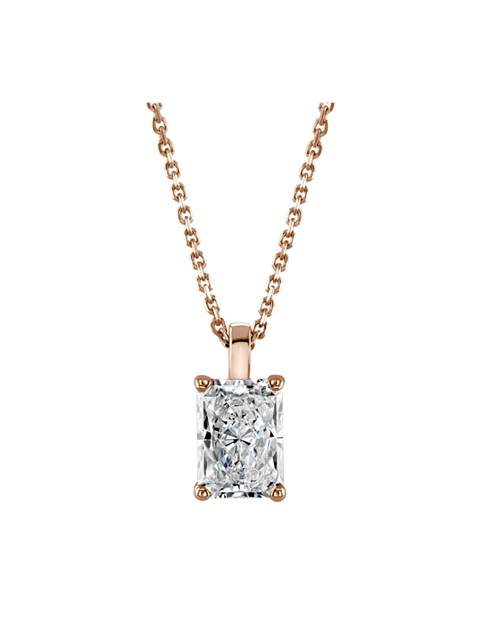 Lab Grown Diamond Solitaire Pendant with 0.75ct Radiant Cut Diamond in 9ct Rose Gold