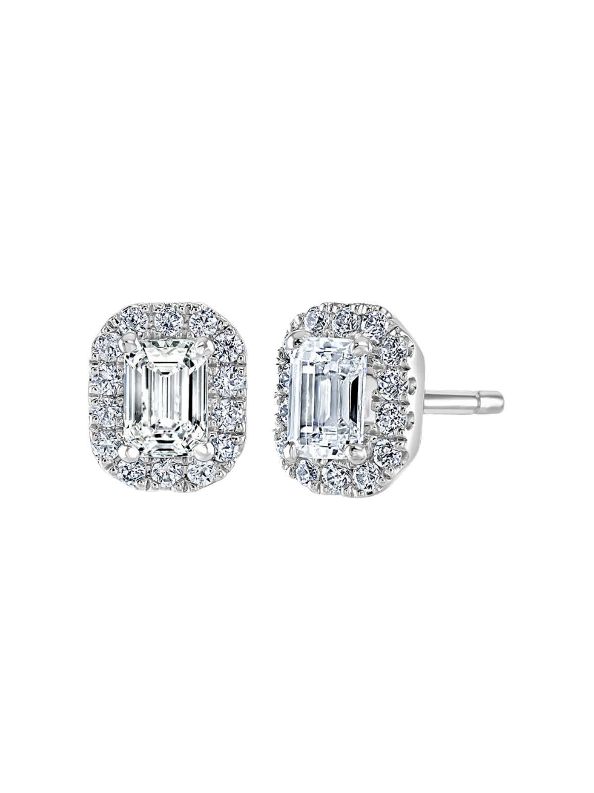 Lab Grown Diamond Halo Stud Earrings with 0.80ct of Emerald Cut & Round Brilliant Diamonds in 9ct White Gold