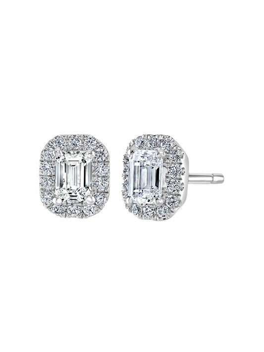 Lab Grown Diamond Halo Stud Earrings with 0.80ct of Emerald Cut & Round Brilliant Diamonds in 9ct White Gold