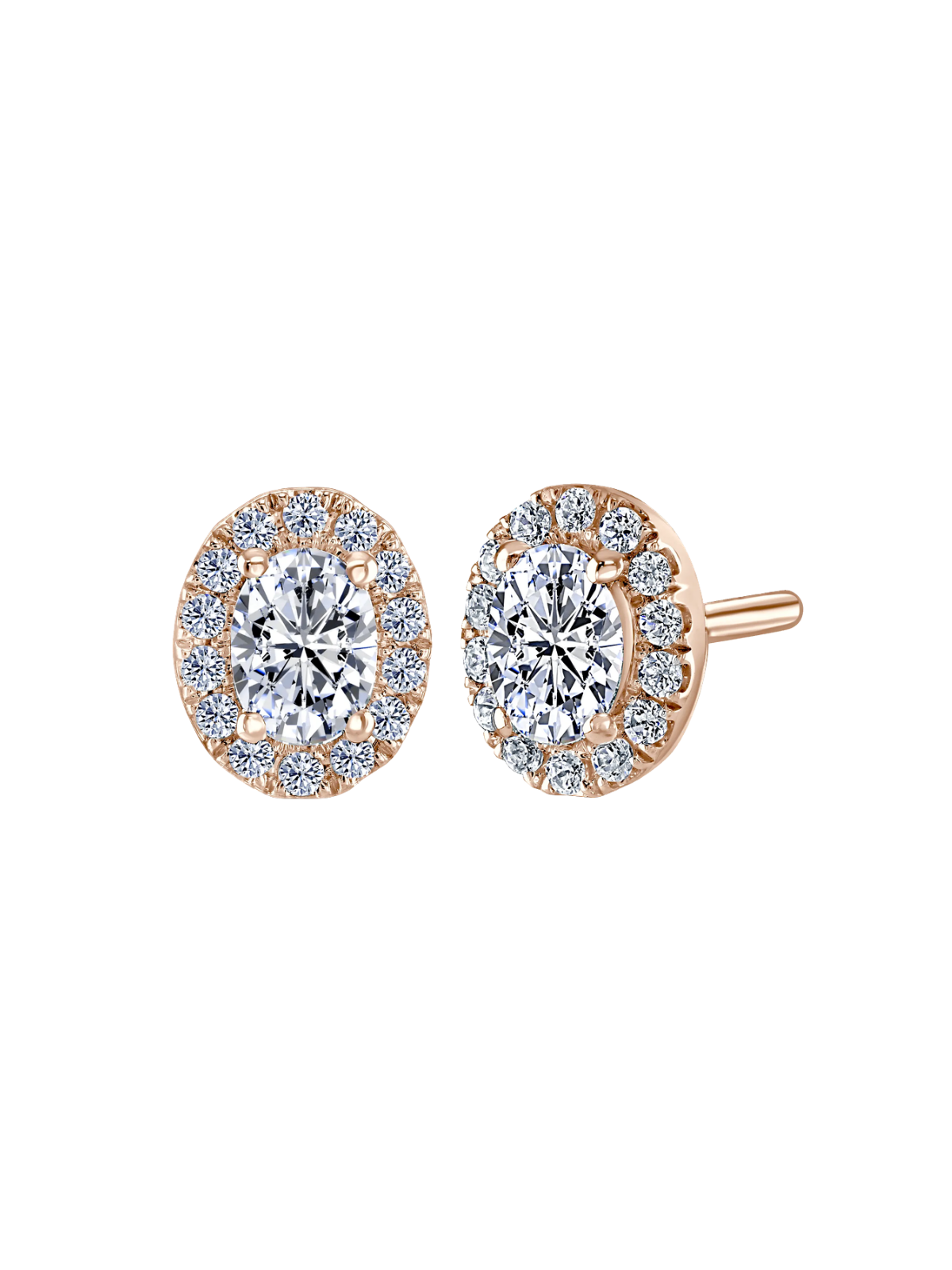 Lab Grown Diamond Halo Stud Earrings with 0.80ct of Oval & Round Brilliant Diamonds in 9ct Rose Gold