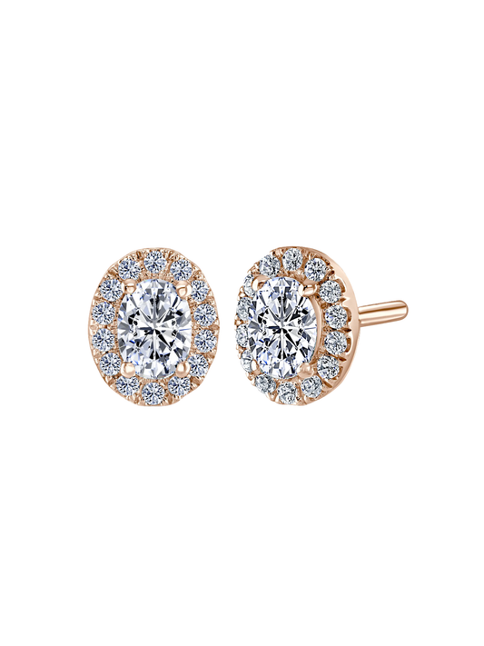 Lab Grown Diamond Halo Stud Earrings with 0.80ct of Oval & Round Brilliant Diamonds in 9ct Rose Gold