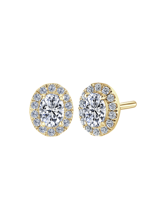 Lab Grown Diamond Halo Stud Earrings with 0.80ct of Oval & Round Brilliant Diamonds in 9ct Yellow Gold CHOE-040-080-9Y-D/E-VS-LG