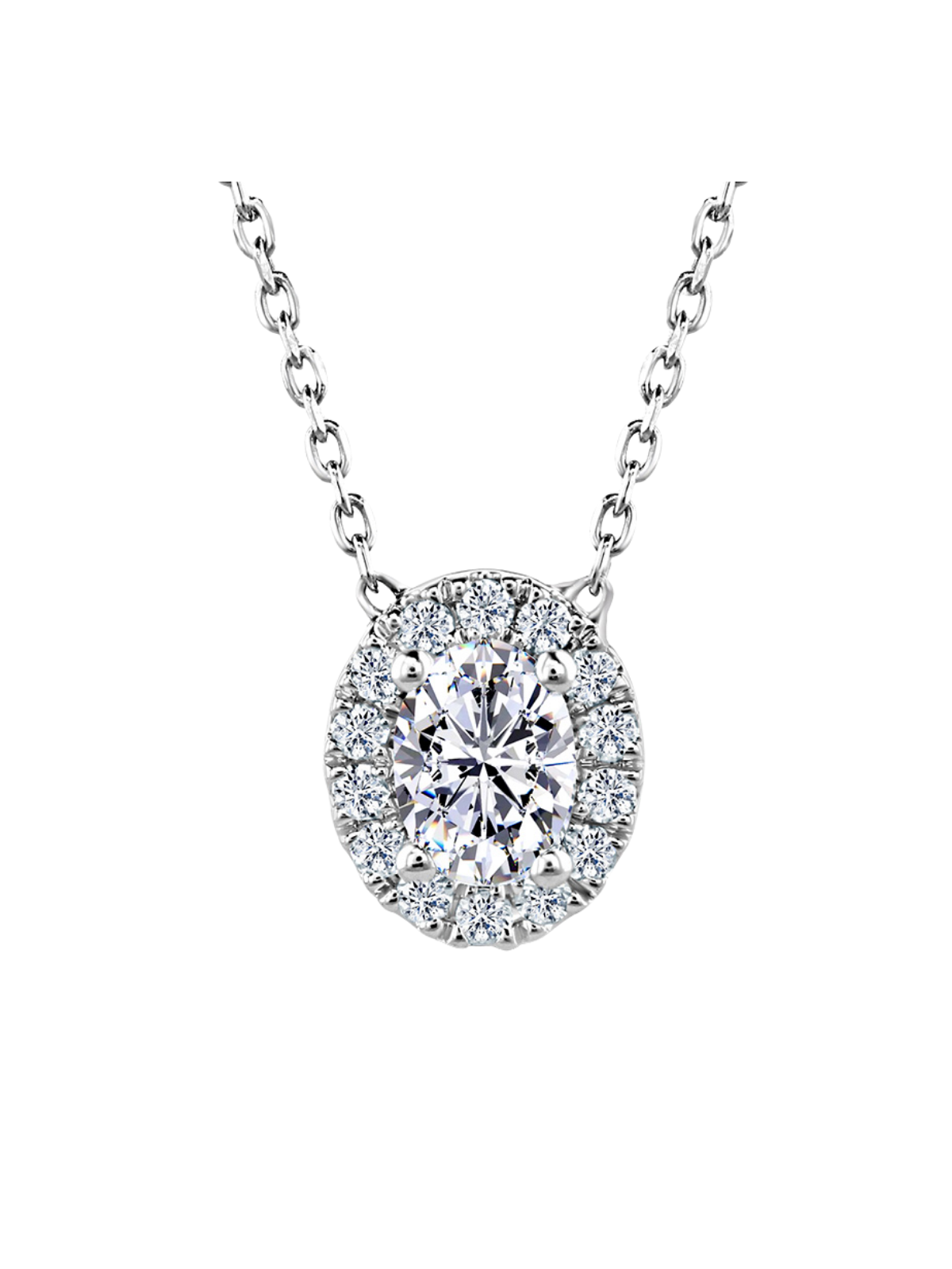 Lab Grown Diamond Halo Pendant with 0.65ct of Oval & Round Brilliant Diamonds in 9ct White Gold
