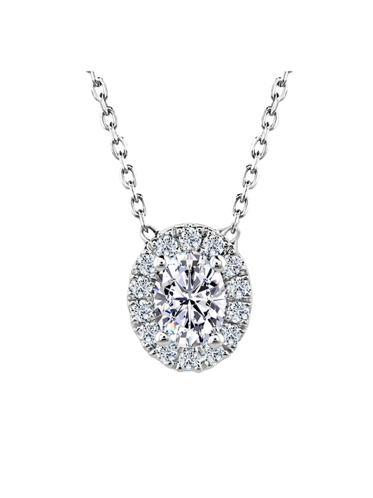 Lab Grown Diamond Halo Pendant with 0.65ct of Oval & Round Brilliant Diamonds in 9ct White Gold