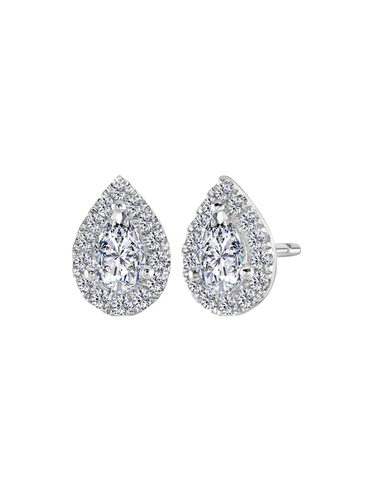 Lab Grown Diamond Halo Stud Earrings with 0.90ct of Pear & Round Brilliant Diamonds in 9ct White Gold