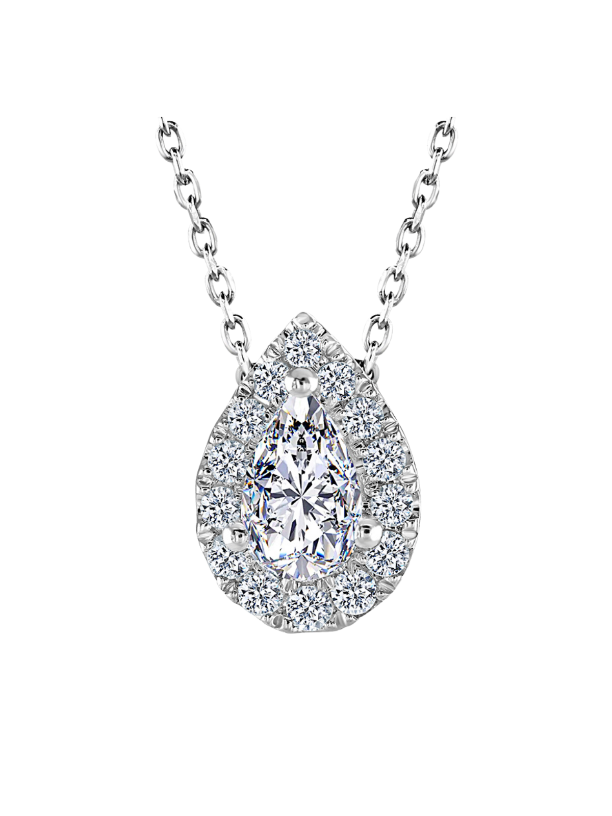 Lab Grown Diamond Halo Pendant with 0.65ct of Pear & Round Brilliant Diamonds in 9ct White Gold