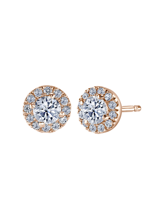Lab Grown Diamond Halo Stud Earrings with 0.85ct of Round Brilliant Diamonds in 9ct Rose Gold
