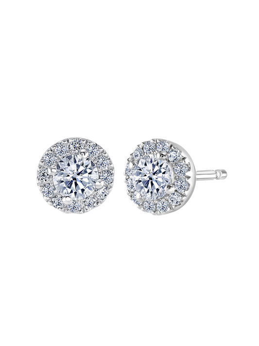 Lab Grown Diamond Halo Stud Earrings with 0.85ct of Round Brilliant Diamonds in 9ct White Gold