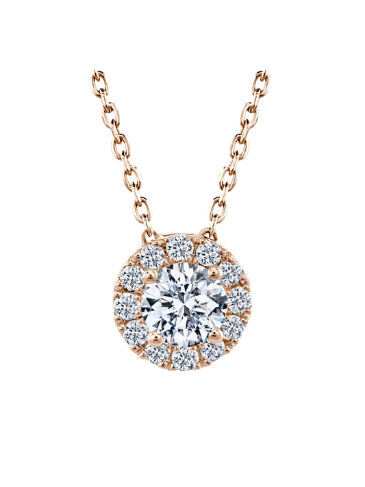 Lab Grown Diamond Halo Pendant with 0.70ct of Round Brilliant Diamonds in 9ct Rose Gold