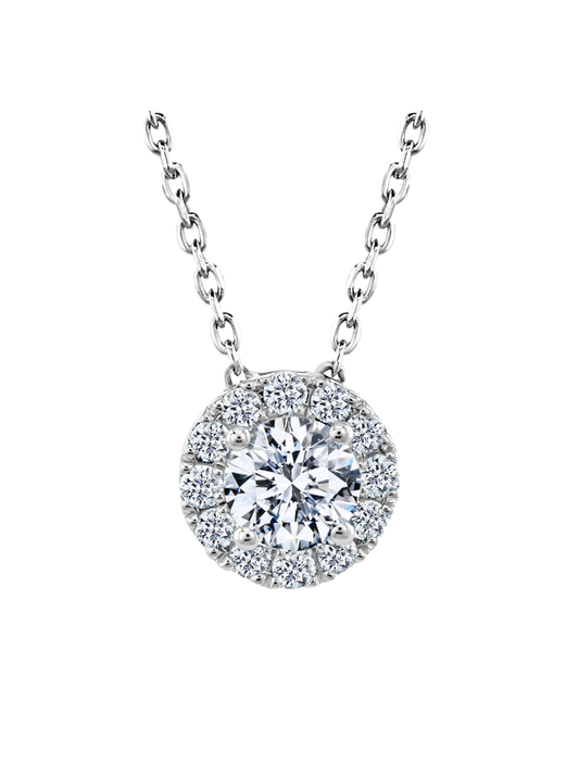 Lab Grown Diamond Halo Pendant with 0.70ct of Round Brilliant Diamonds in 9ct White Gold