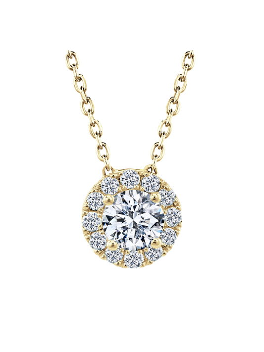 Lab Grown Diamond Halo Pendant with 0.70ct of Round Brilliant Diamonds in 9ct Yellow Gold
